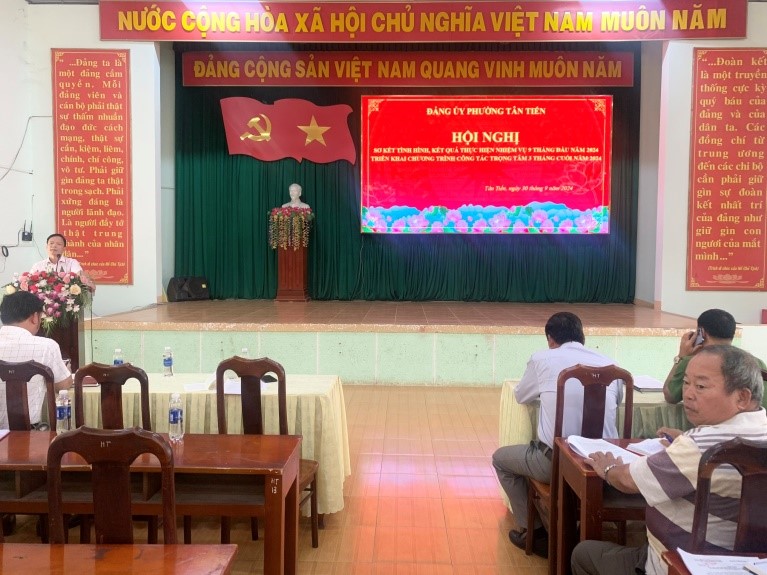 Đảng ủy phường Tân Tiến tổ chức Hội nghị Sơ kết tình hình, kết quả thực hiện nhiệm vụ 9 tháng đầu năm 2024 và triển khai chương trình công tác trọng tâm 3 tháng cuối năm 2024